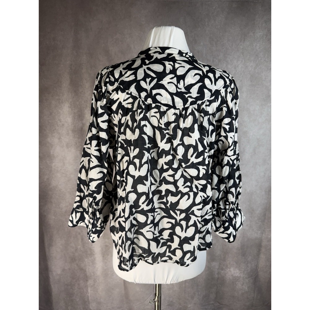 Danielle Knoll x Anthropologie Cotton Bird Print Puff Sleeve Blouse Size XS - Picture 6 of 8